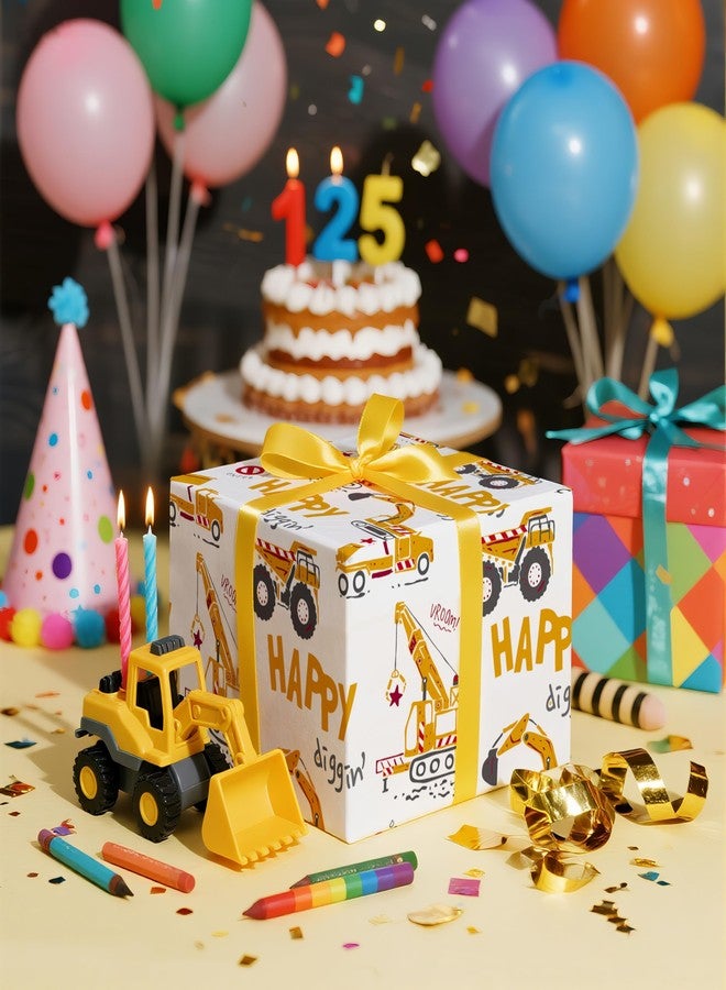 LeZakaa Kids Wrapping Paper Roll – Construction Truck & Excavator Theme with Happy Diggin’ Design – Mini Roll 17 in x 16.4 Ft Gift Wrap for Boys Birthday, Party, Baby Shower - Image 5
